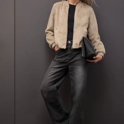 Chaqueta de piel Sintética Champán Suave