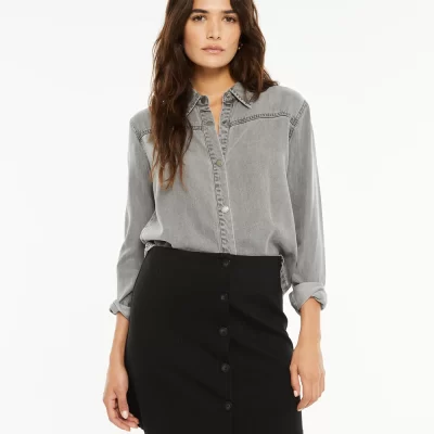 Camisa Tencel Bolsillos Gris