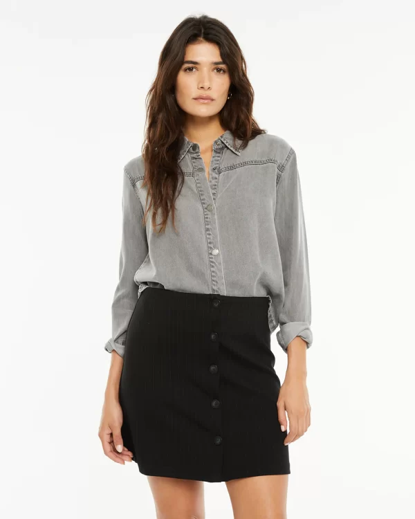 Camisa Tencel Bolsillos Gris