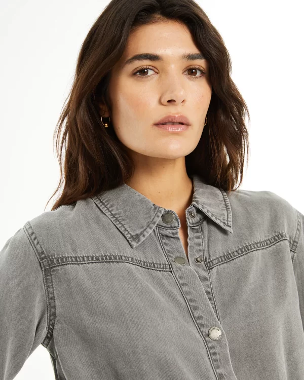 Camisa Tencel Bolsillos Gris