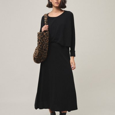 Falda Larga Punto Midi Gris