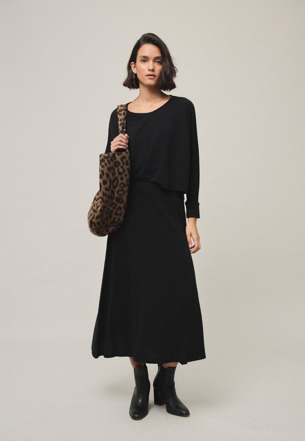 Falda Larga Punto Midi Gris