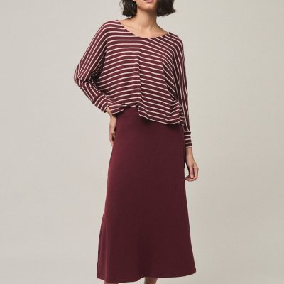 Falda Larga Punto Midi Granate