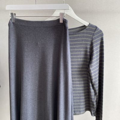 Falda Larga Punto Midi Gris
