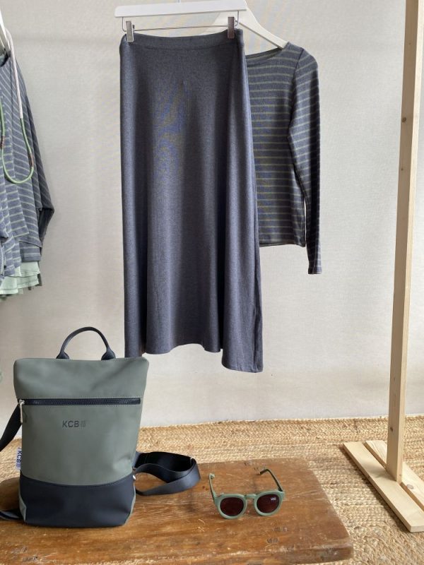 Falda Larga Punto Midi Gris