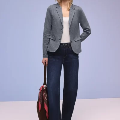 Blazer Básico de Piqué Azulado