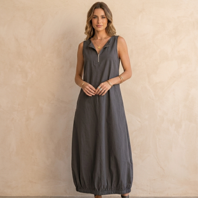 Vestido Globo Plana Gris Oscuro