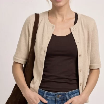 Chaqueta de Manga Corta Beige