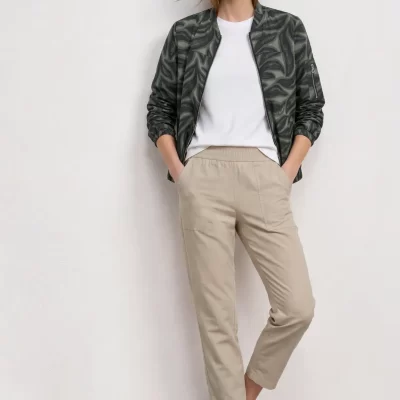 Pantalón Estrecho con Goma Beige