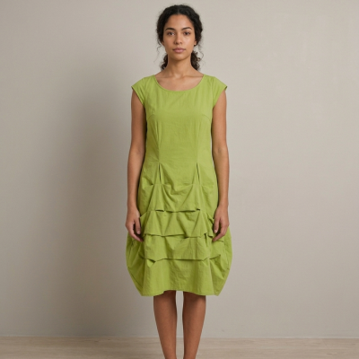 Vestido Verde Pliegues Plana