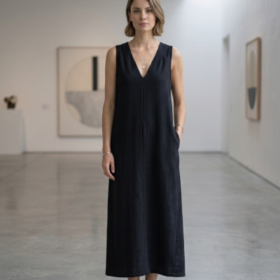 Vestido Midi Ripple Negro