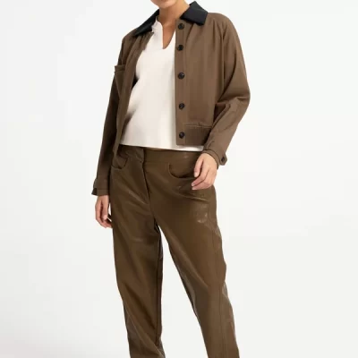 Pantalones Ajustados De Piel Sintética Marrón Teca