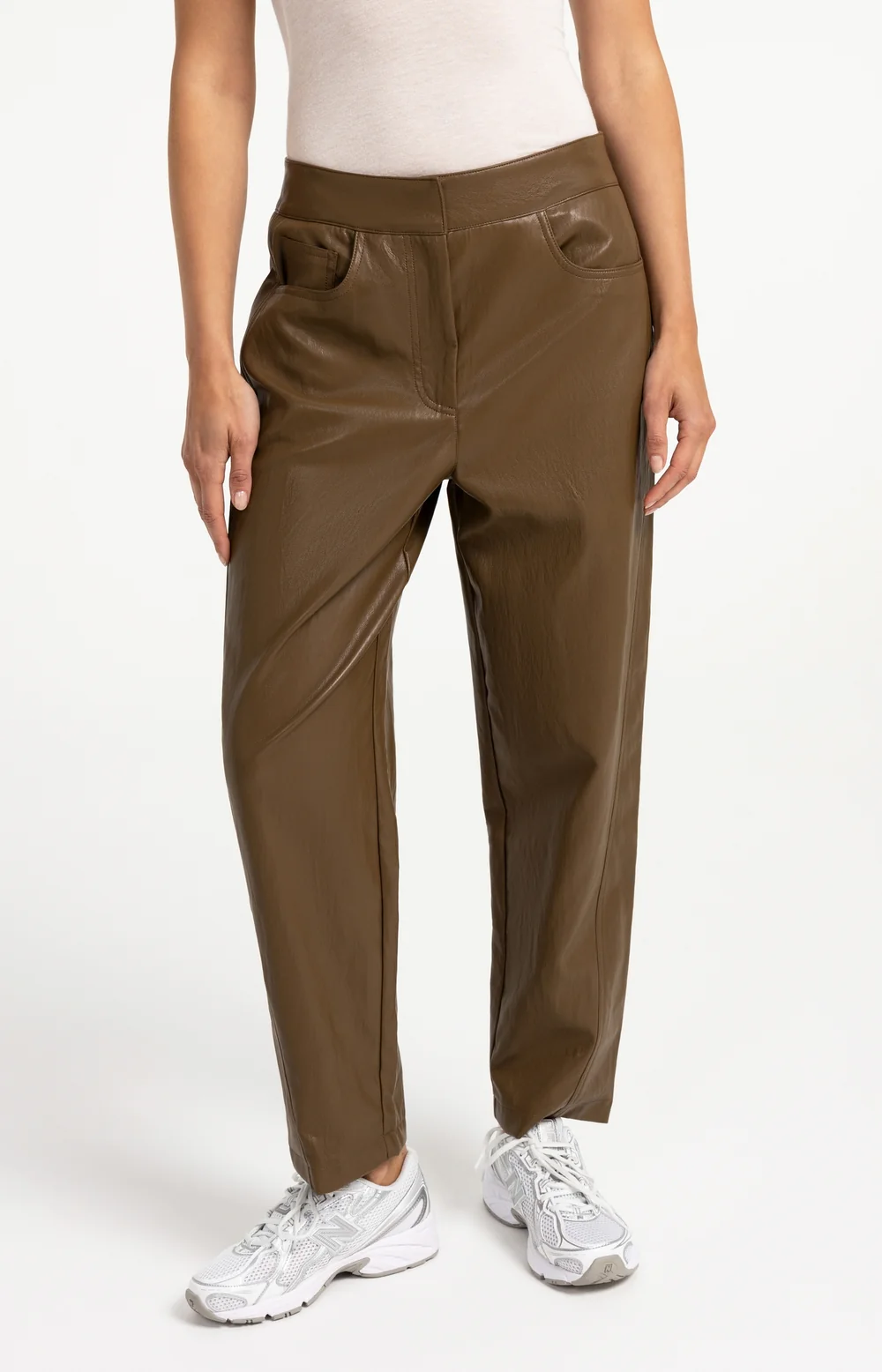 Pantalones Ajustados De Piel Sintética Marrón Teca
