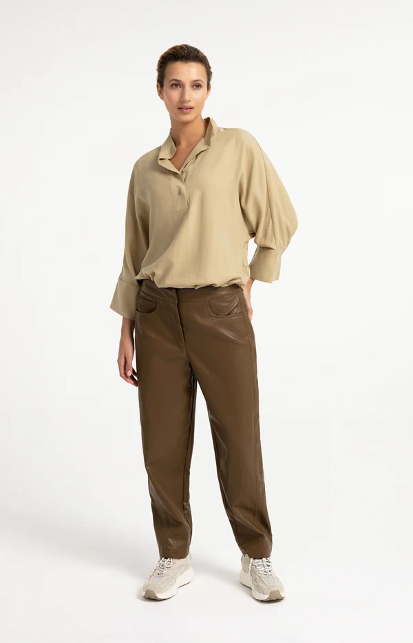 Pantalones Ajustados De Piel Sintética Marrón Teca
