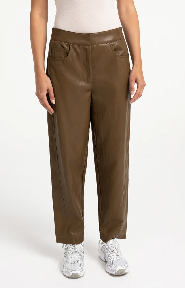Pantalones Ajustados De Piel Sintética Marrón Teca