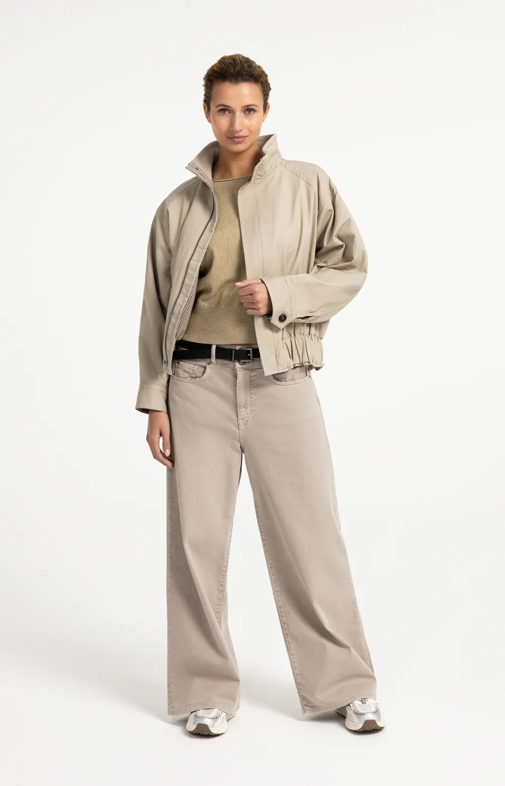 Chaqueta Extragrande Con Cuello Alto Cachemira Pura Gris
