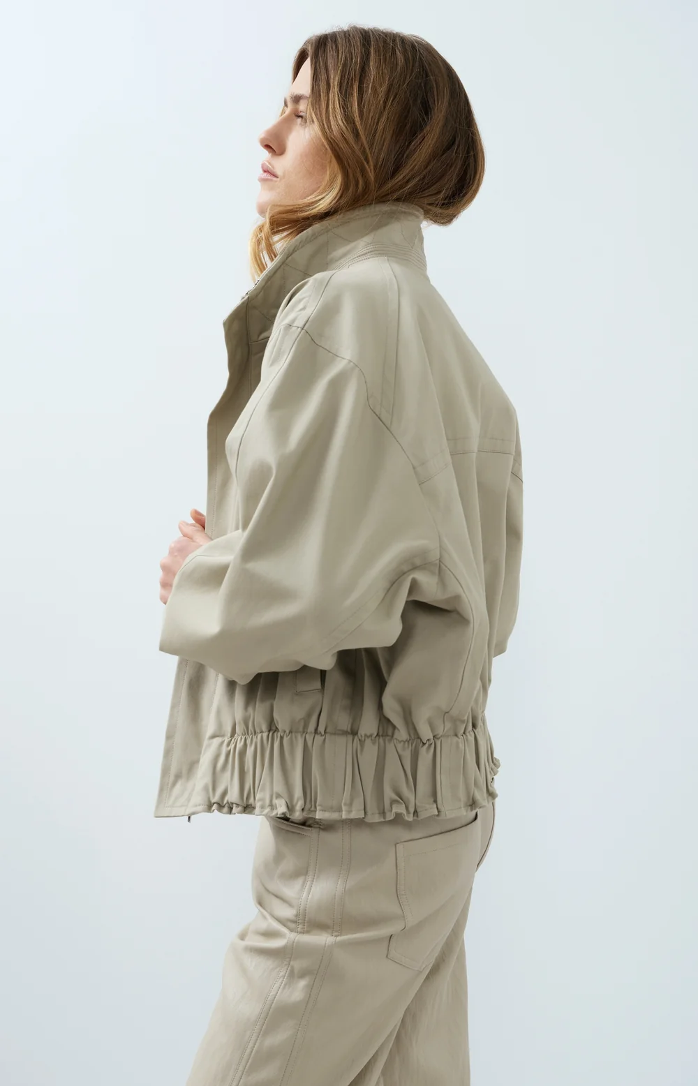 Chaqueta Extragrande Con Cuello Alto Cachemira Pura Gris