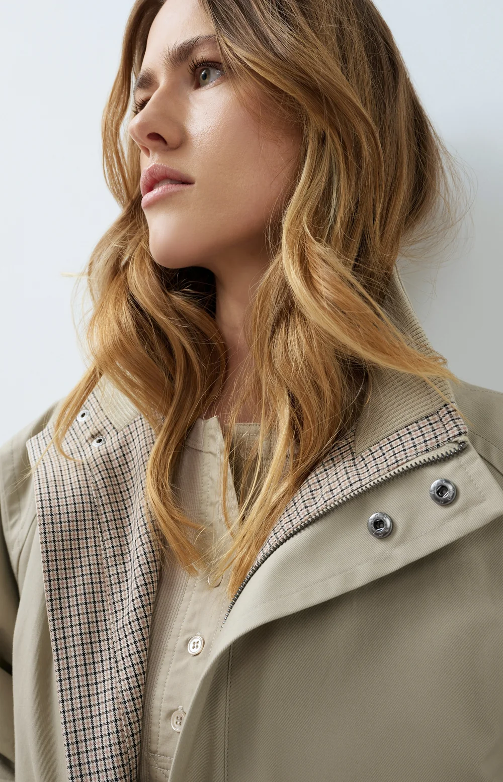 Chaqueta Extragrande Con Cuello Alto Cachemira Pura Gris