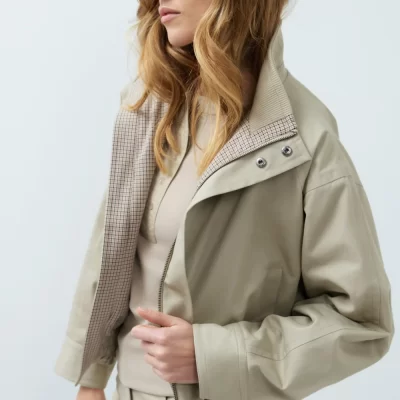 Chaqueta Extragrande Con Cuello Alto Cachemira Pura Gris