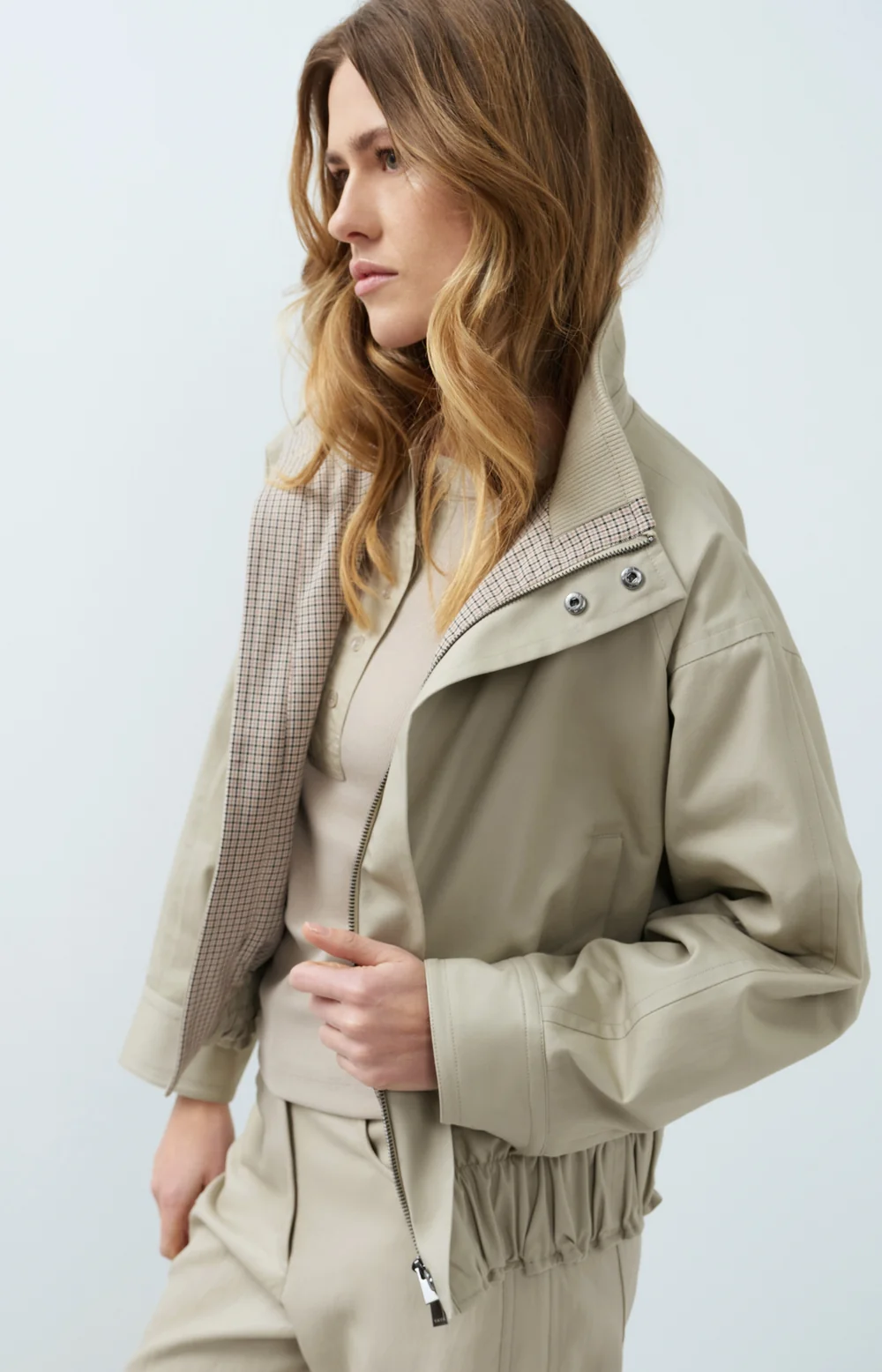 Chaqueta Extragrande Con Cuello Alto Cachemira Pura Gris