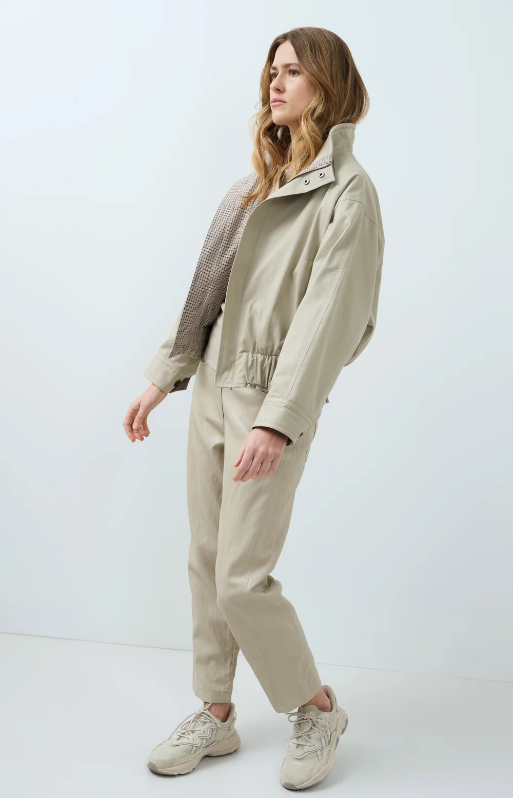 Chaqueta Extragrande Con Cuello Alto Cachemira Pura Gris