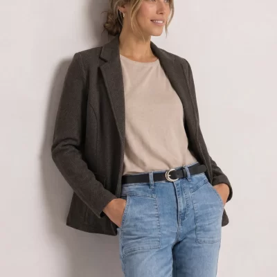 Blazer Básico con Cuello de Solapa Café Negro