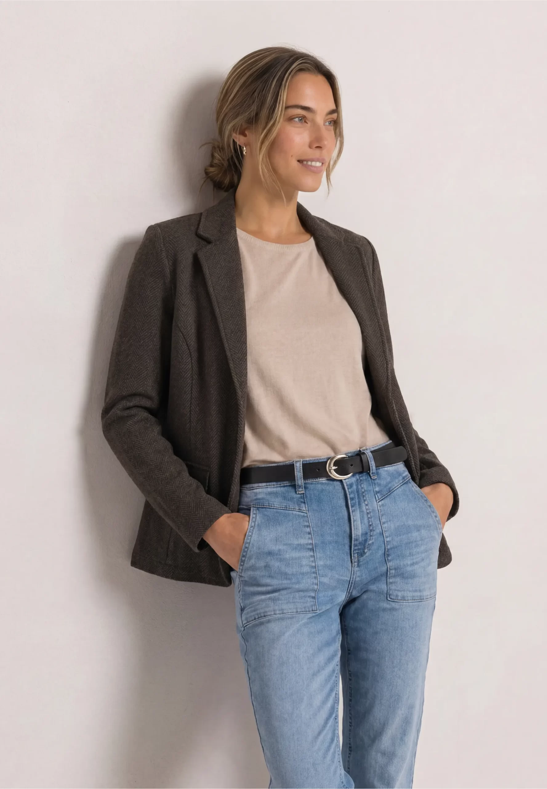 Blazer Básico con Cuello de Solapa Café Negro