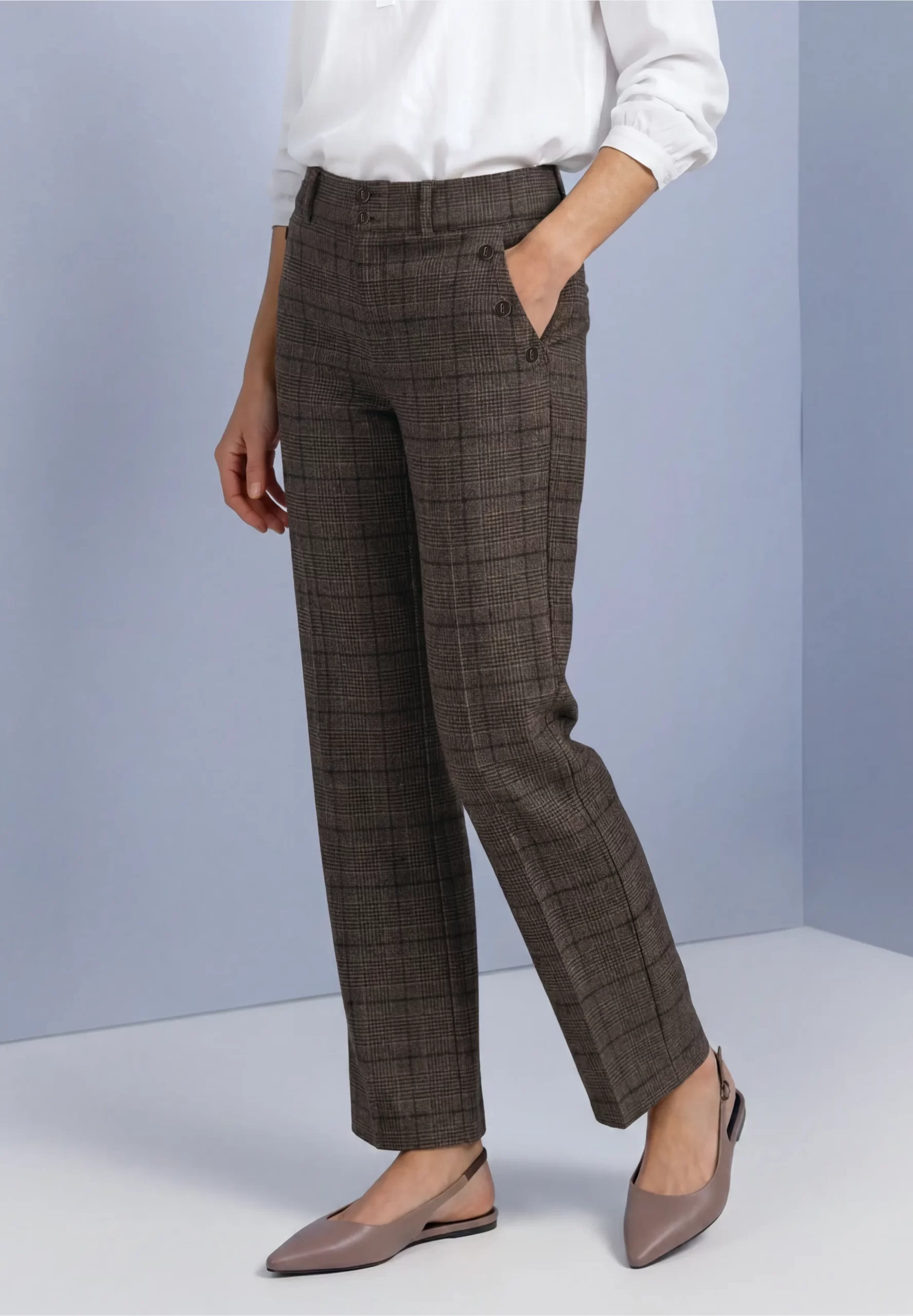 Pantalon Recto de Talle Alto Marrón