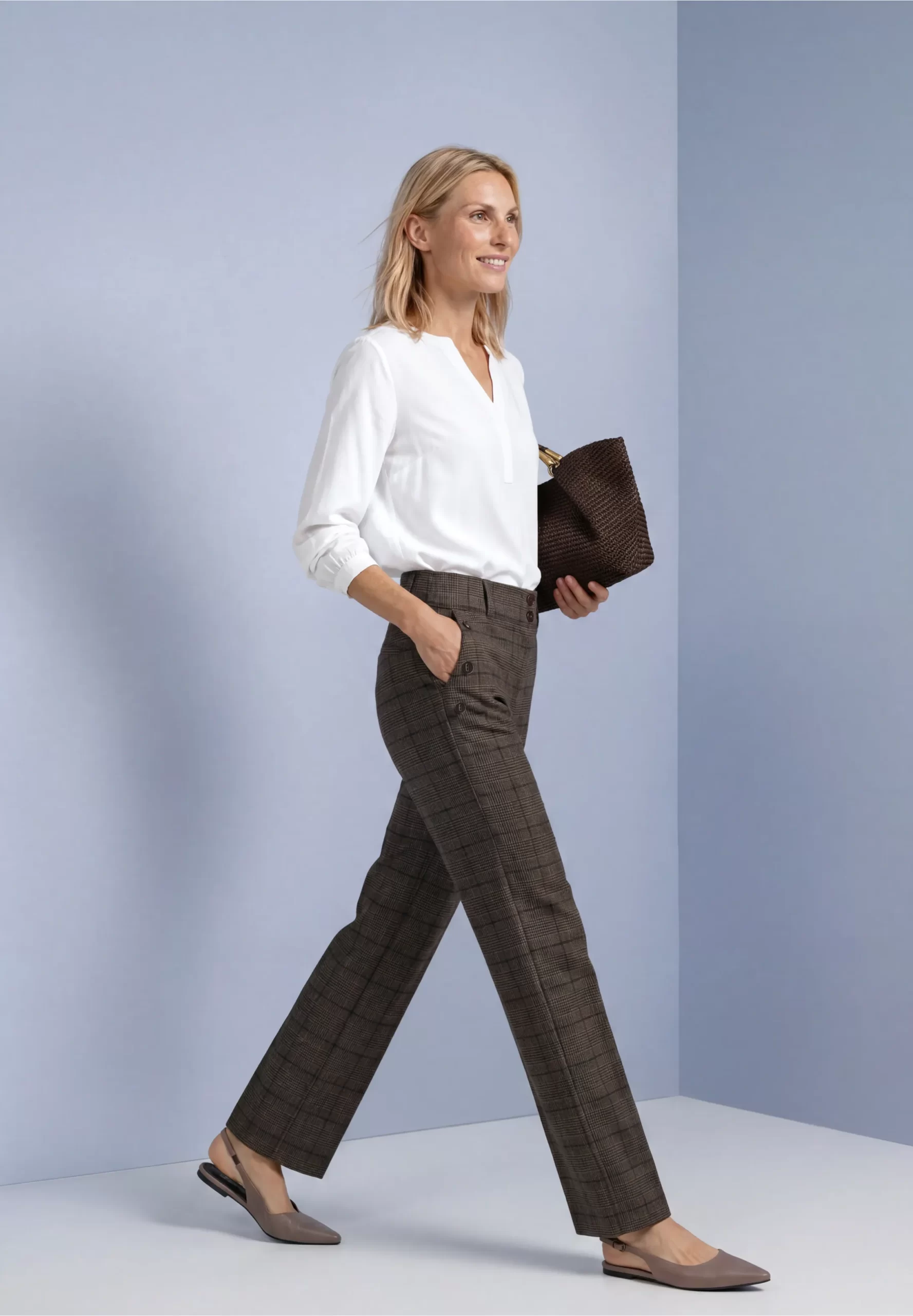 Pantalon Recto de Talle Alto Marrón